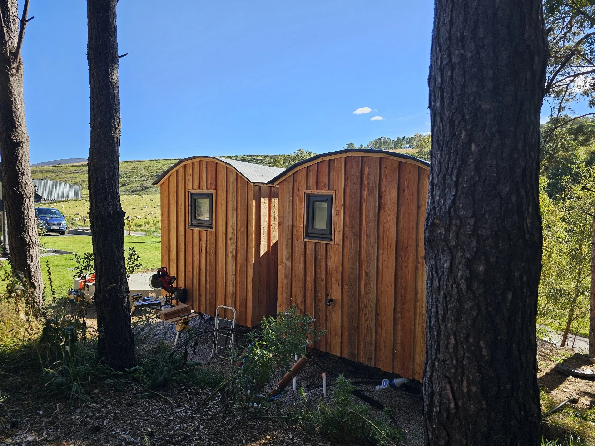2 joined shepherds hut cabins.