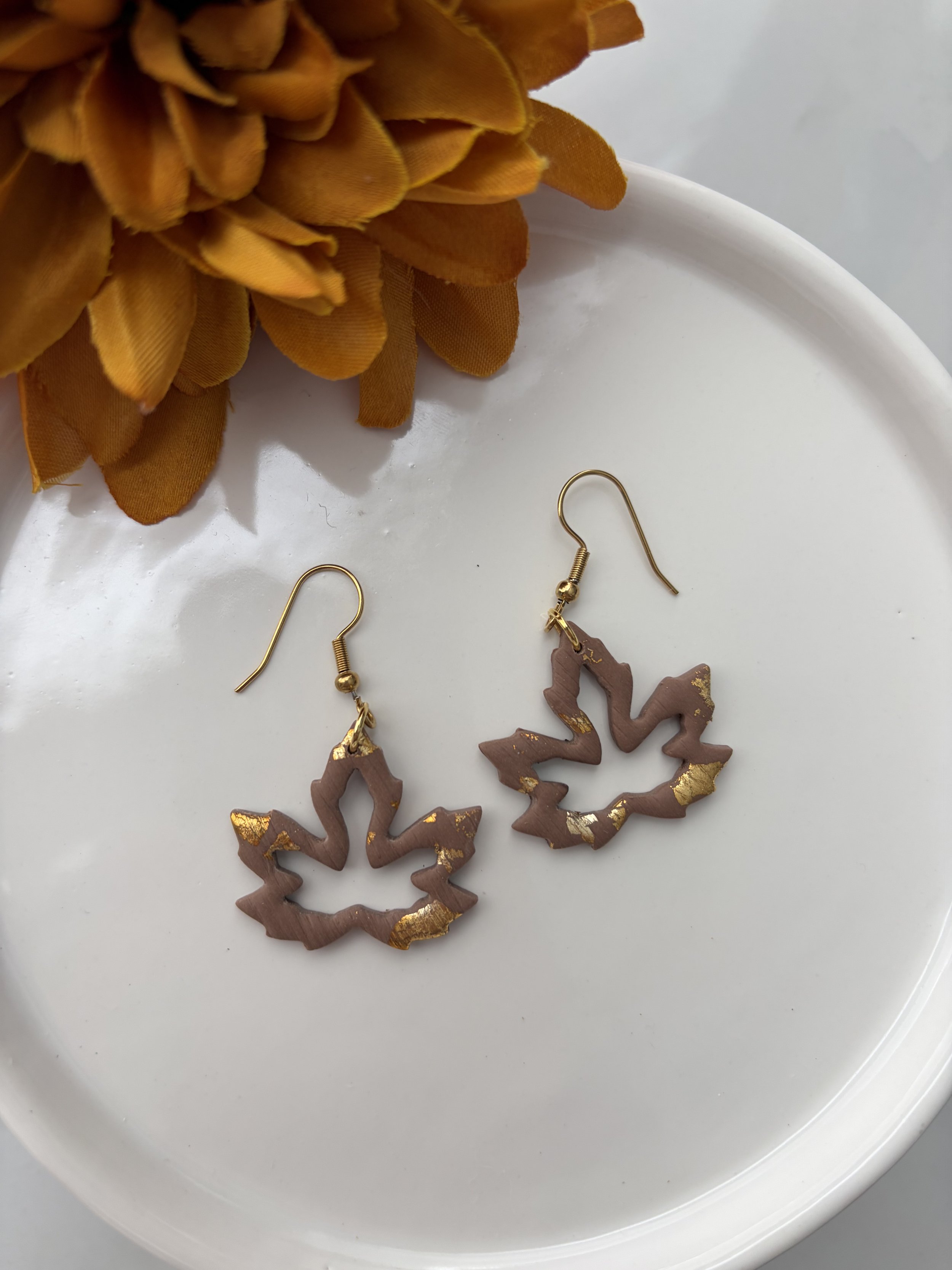 Elegant Leaf Polymer Clay Earrings