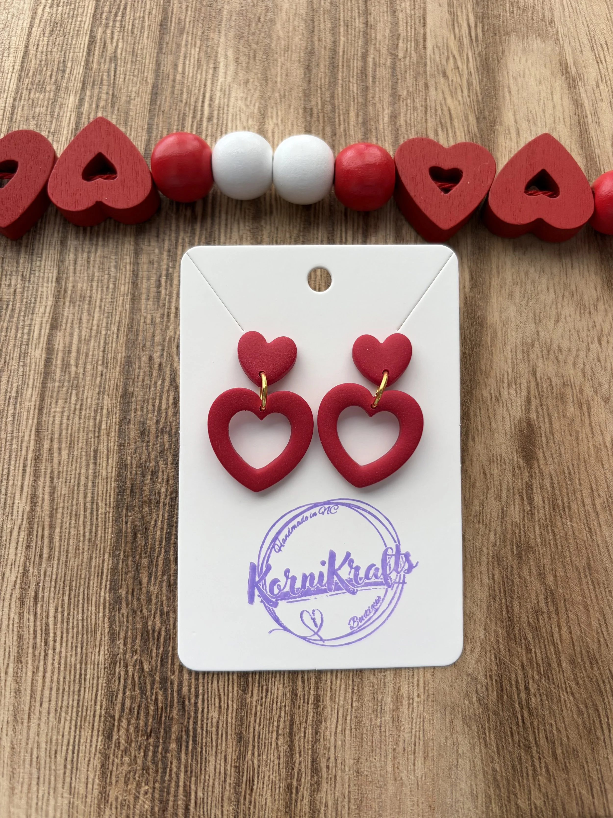Red Hollow Heart Clay Earrings