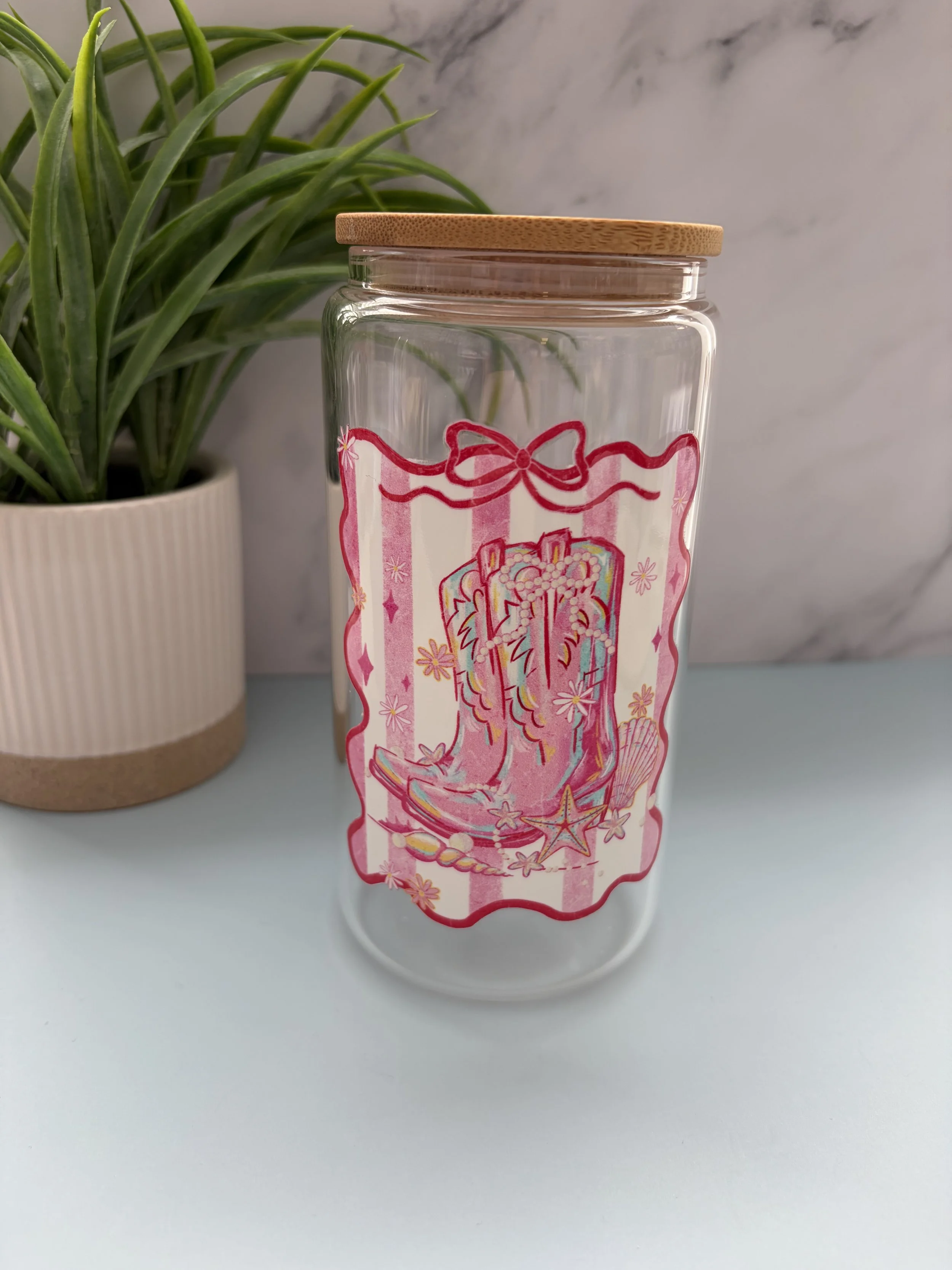 Coastal Cowgirl 16oz Glass Tumbler with Bamboo Lid