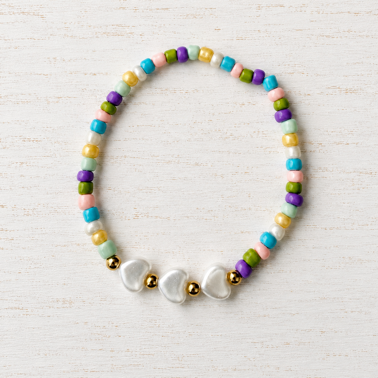 Pearl Heart Multi-Color Seed Bead Bracelet