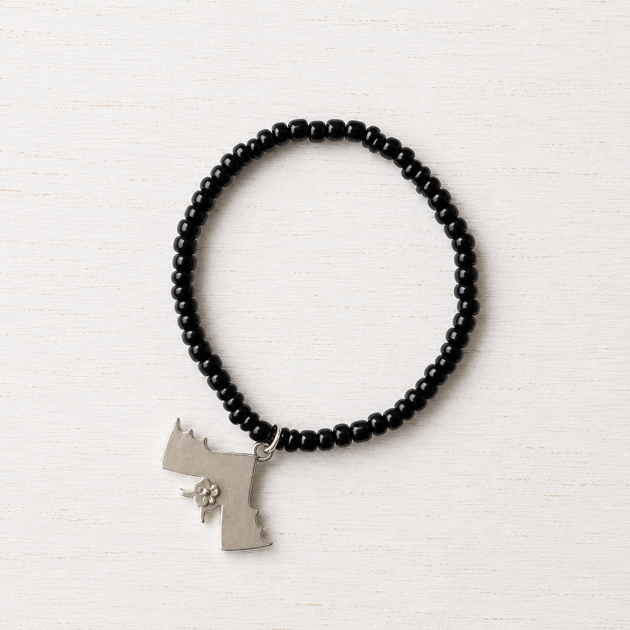 Mystic Night Black Beaded Bracelet with Silver Bat Charm