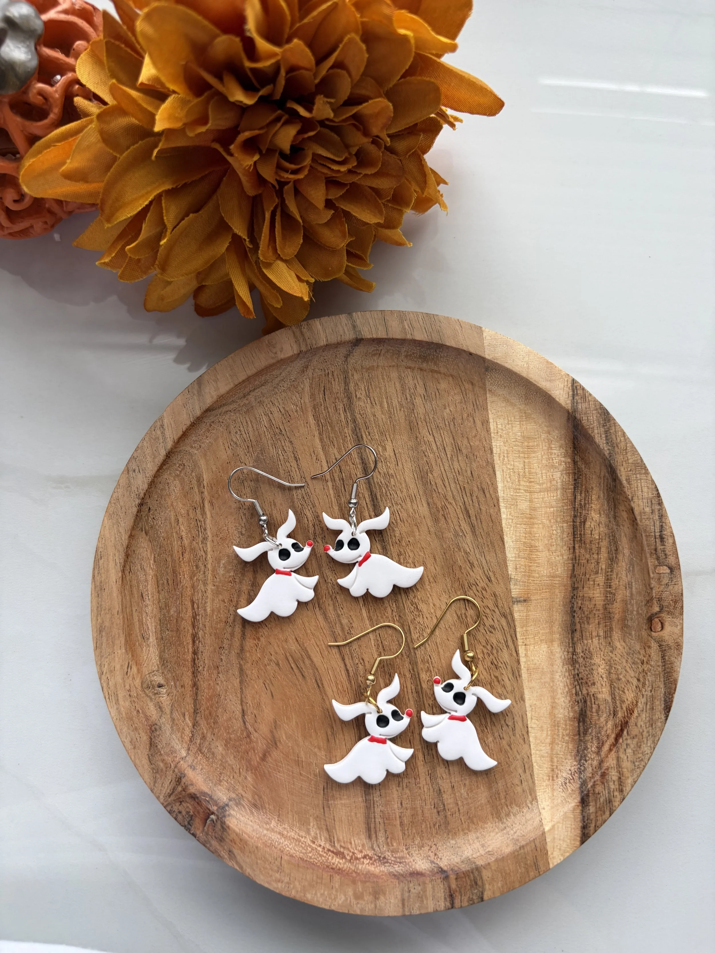 'Zero' Ghost Dog Polymer Clay Earrings