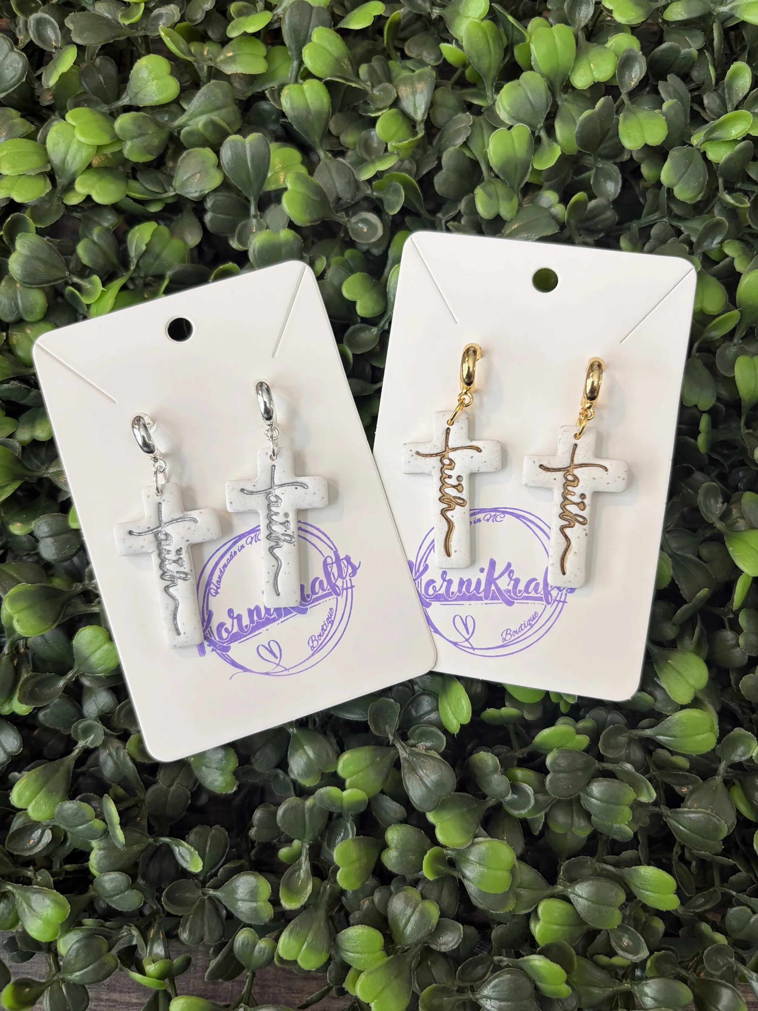 Faith-Inspired Clay Cross Earrings with Huggie Hoops