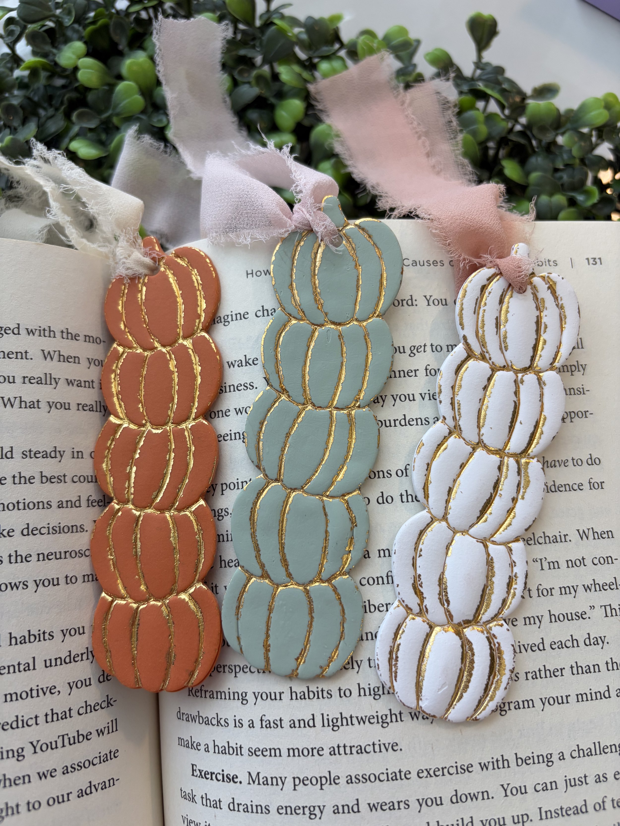 Handmade Pumpkin Stack Clay Bookmarks