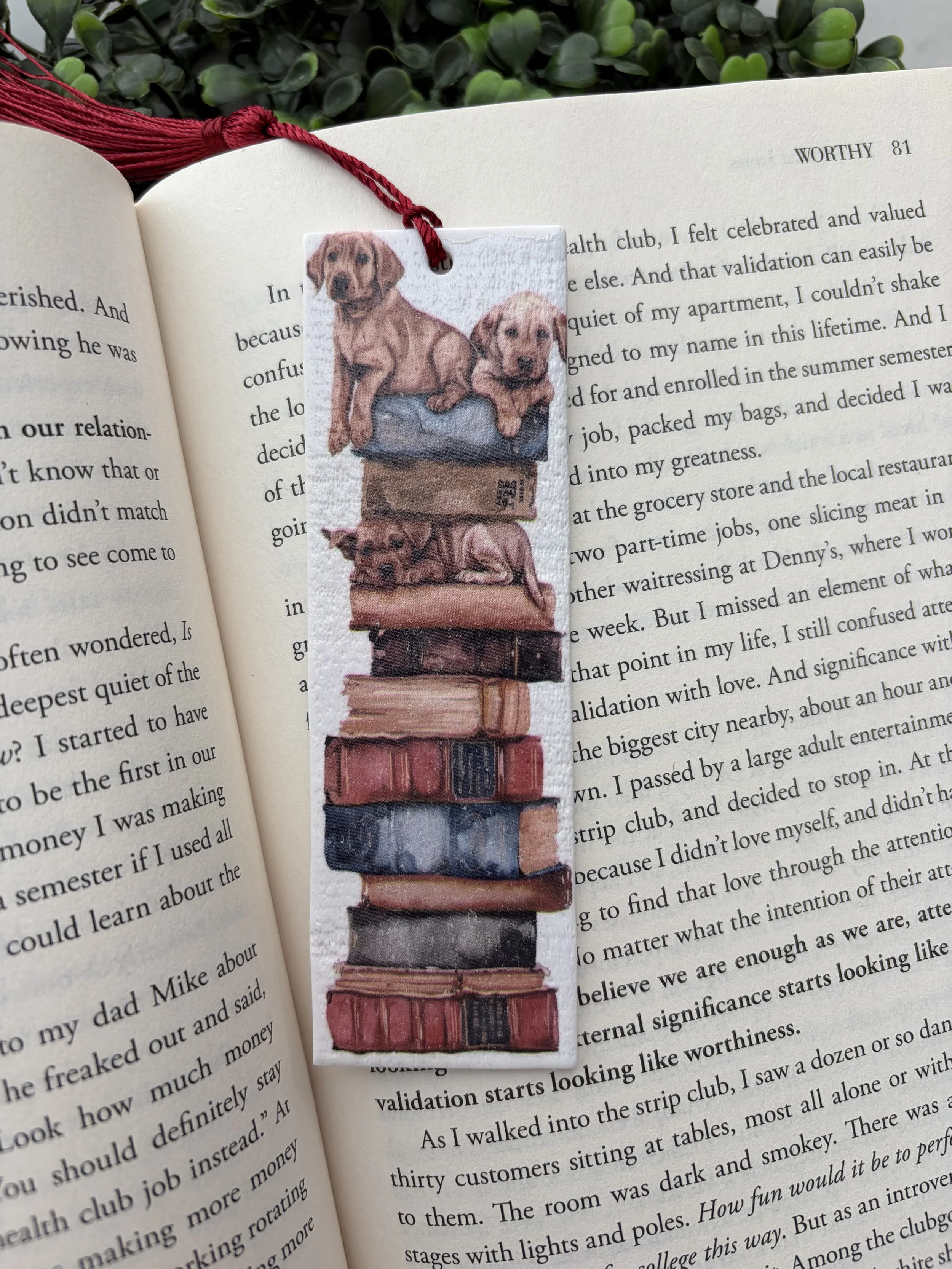 Puppy Bookstack Polymer Clay Bookmark