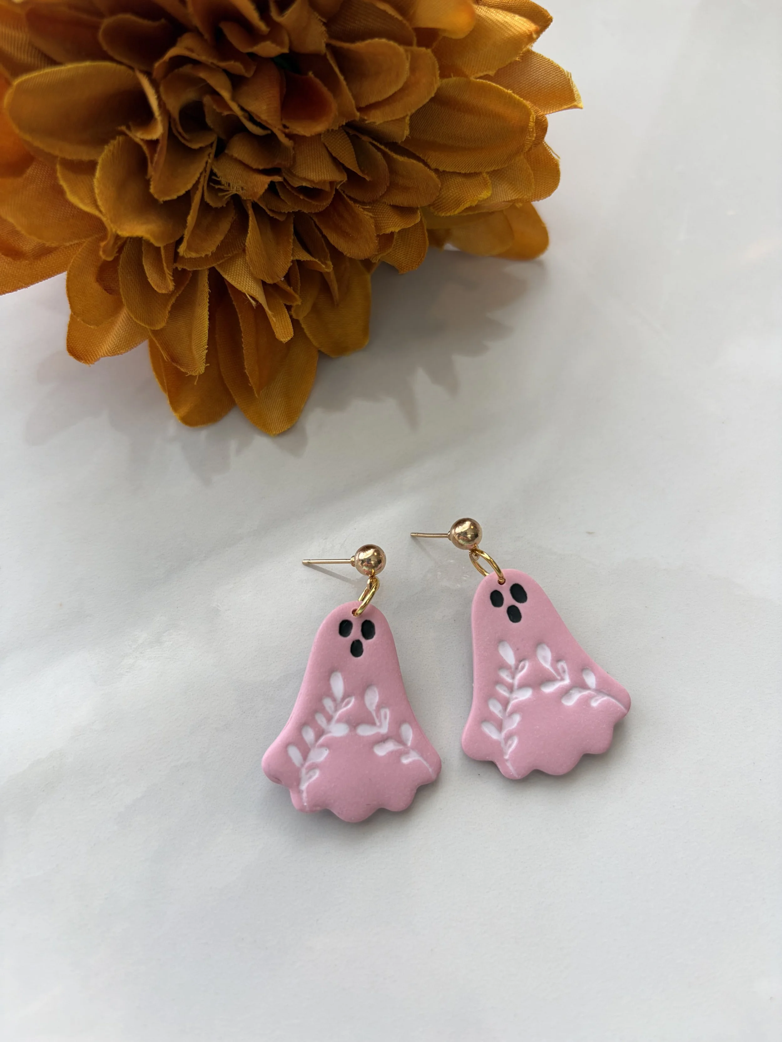 Pink Ghost Floral Earrings