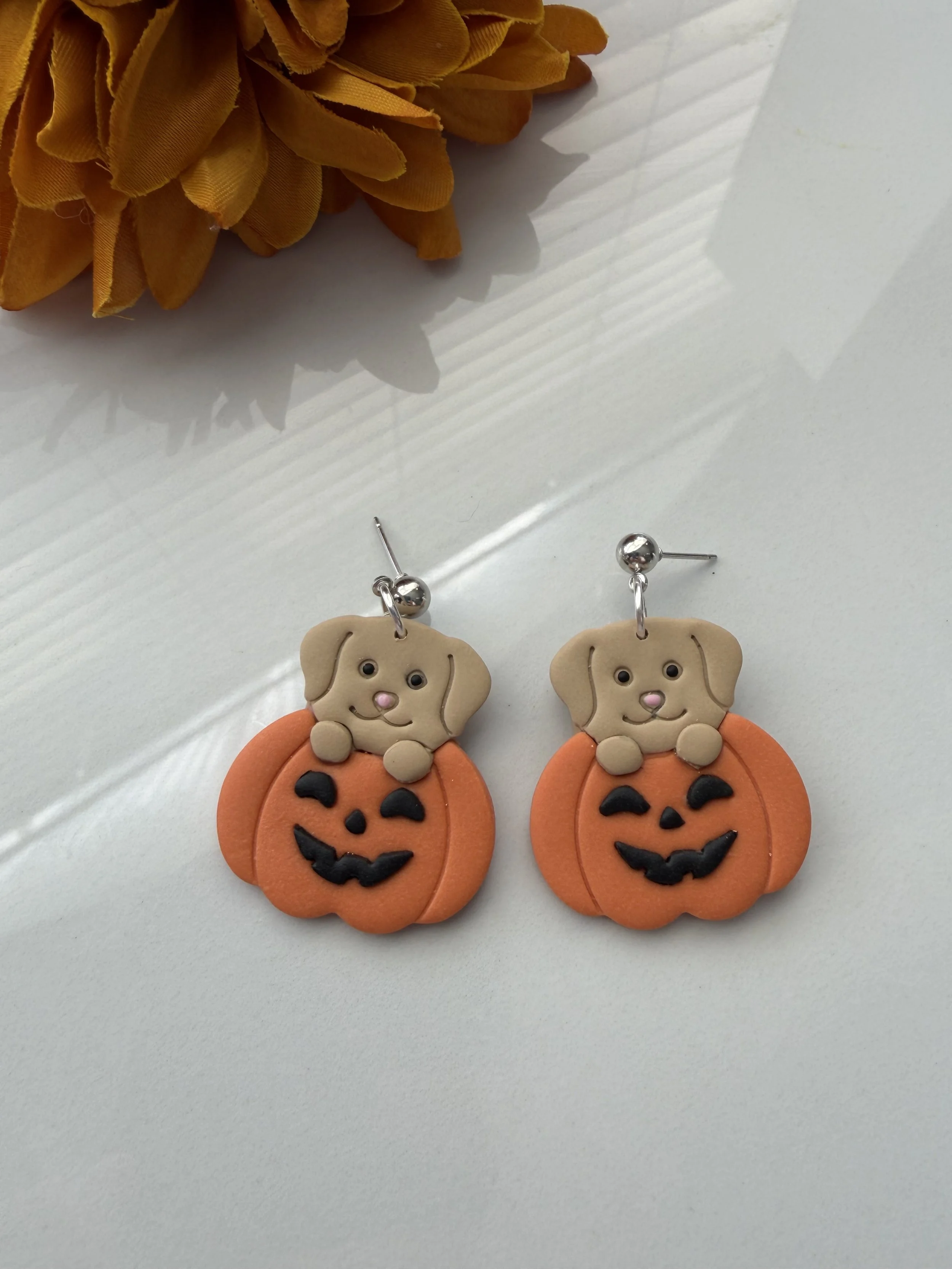 Puppy in a Pumpkin Earrings