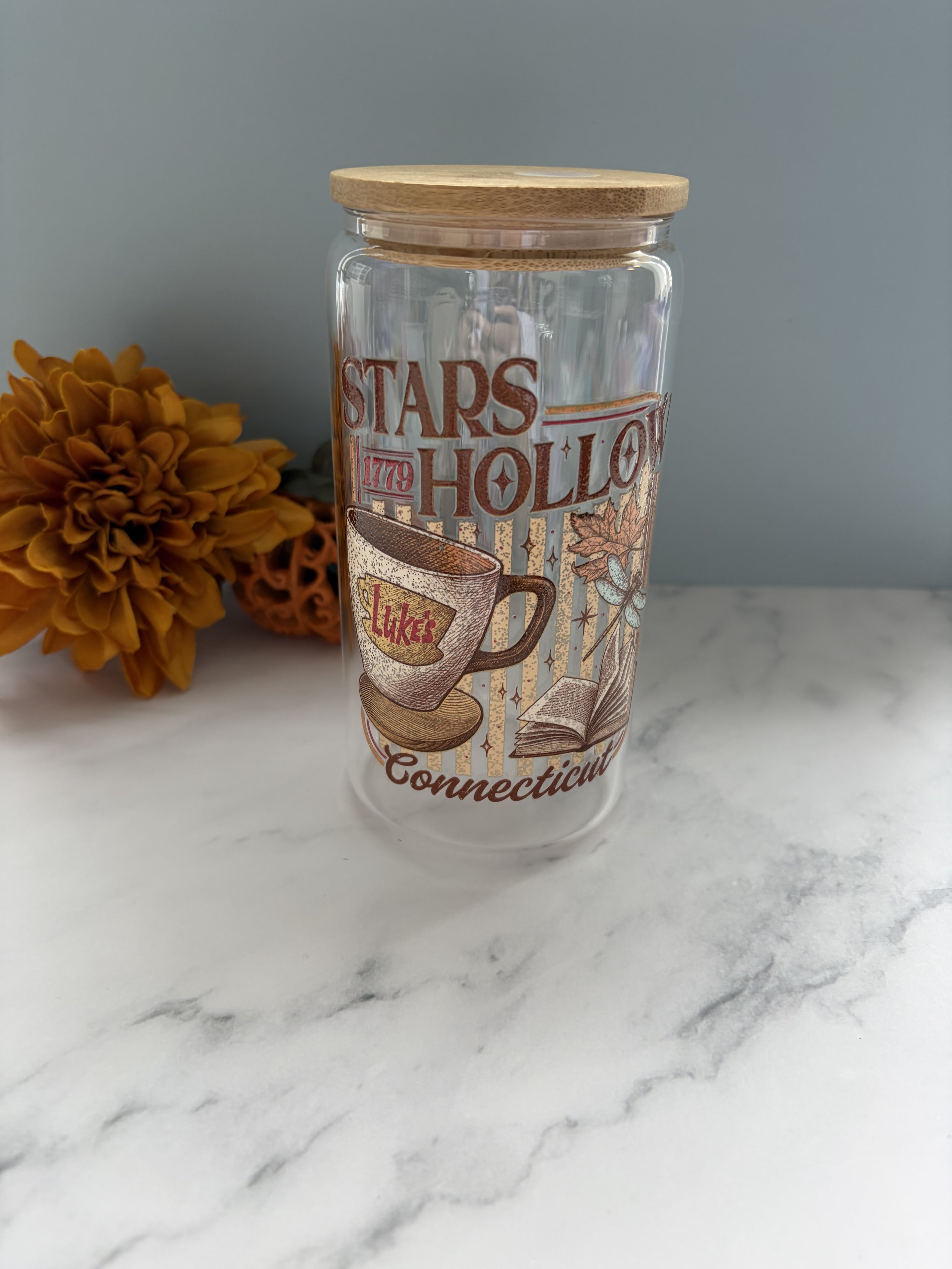 Stars Hollow Fall Vibes Beer Can Glass with Bamboo Lid