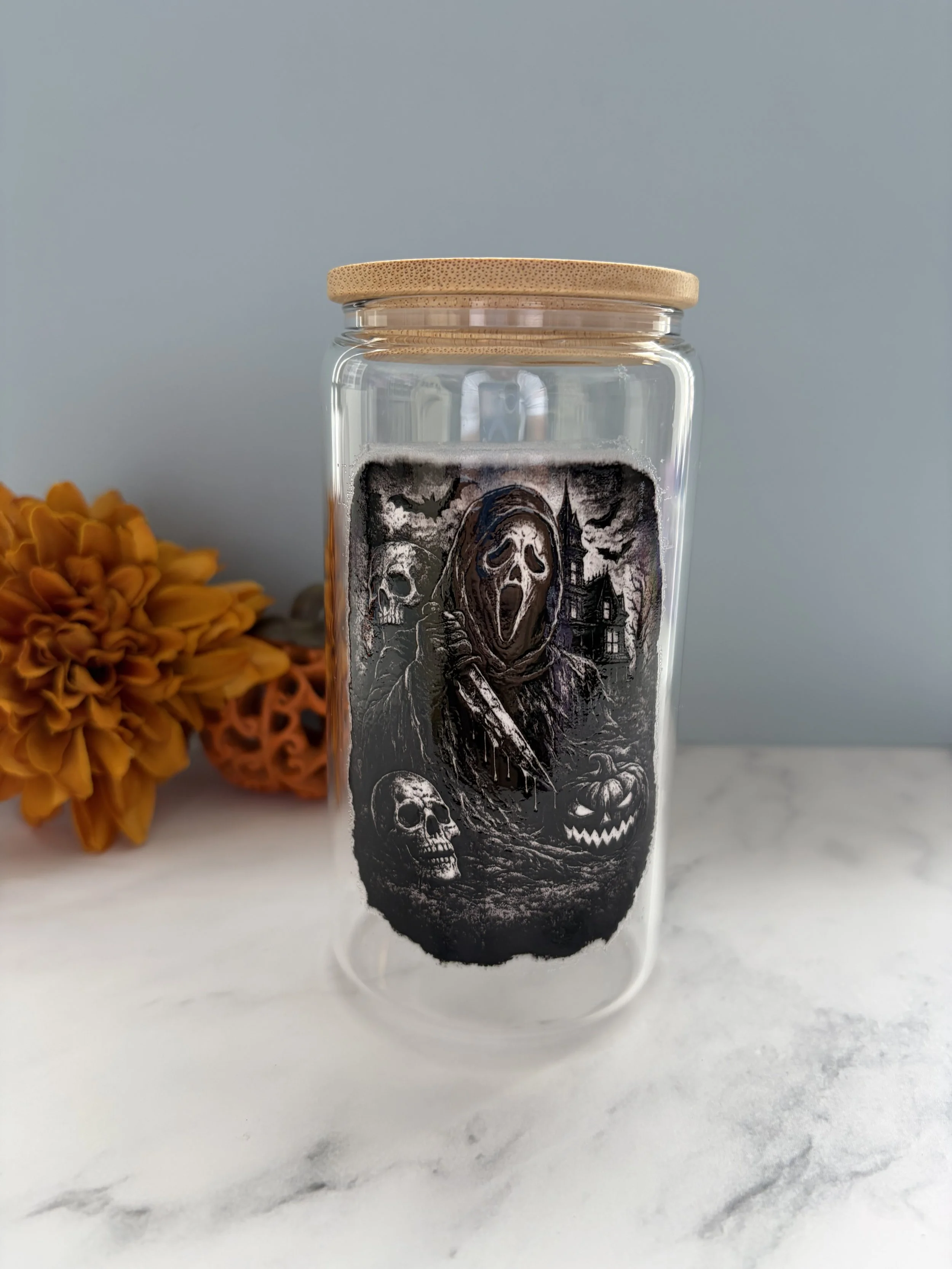 Halloween Scream Ghost Beer Can Glass