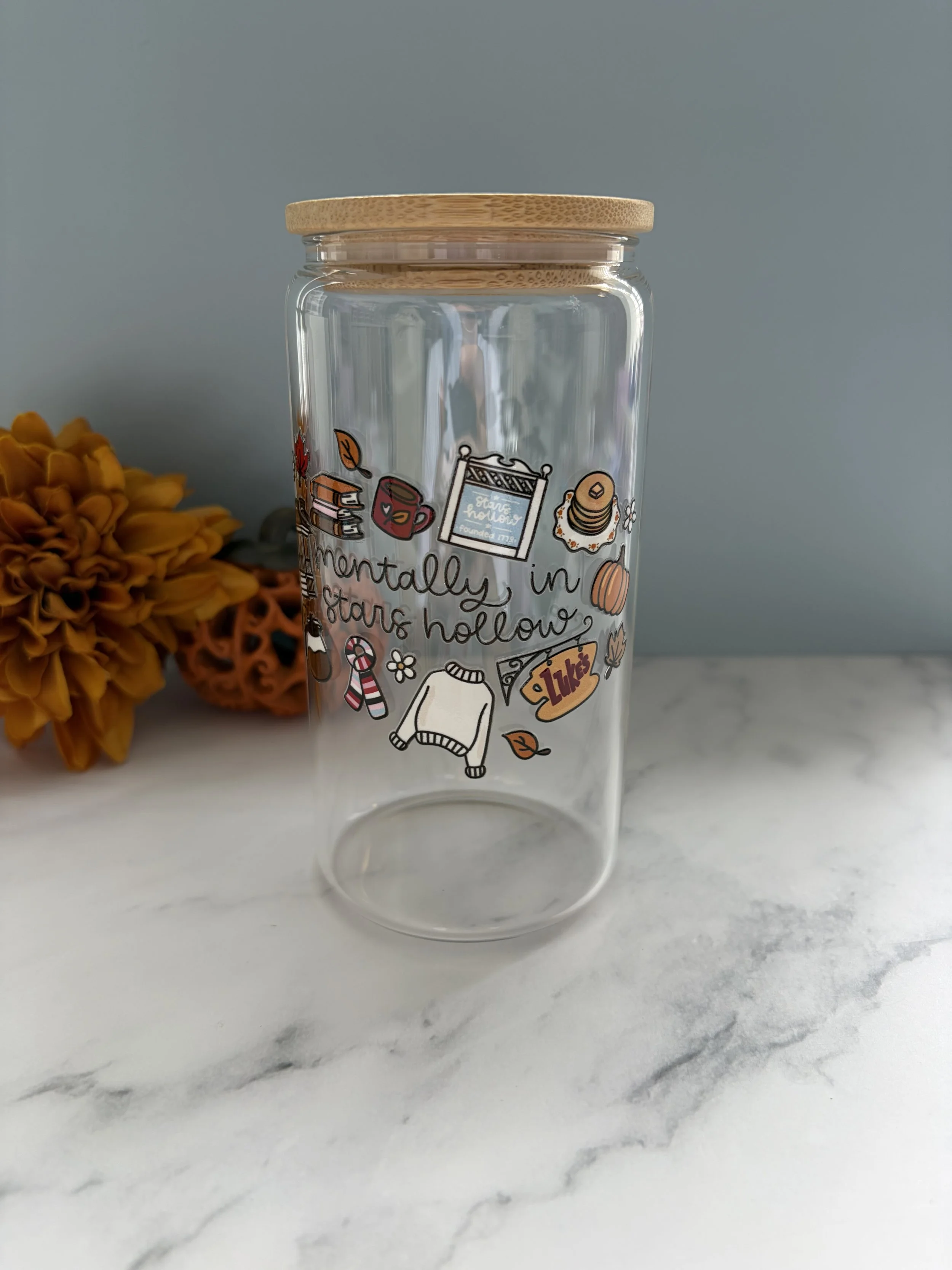 'Mentally in Stars Hollow' 16oz Beer Can Glass with Bamboo Lid
