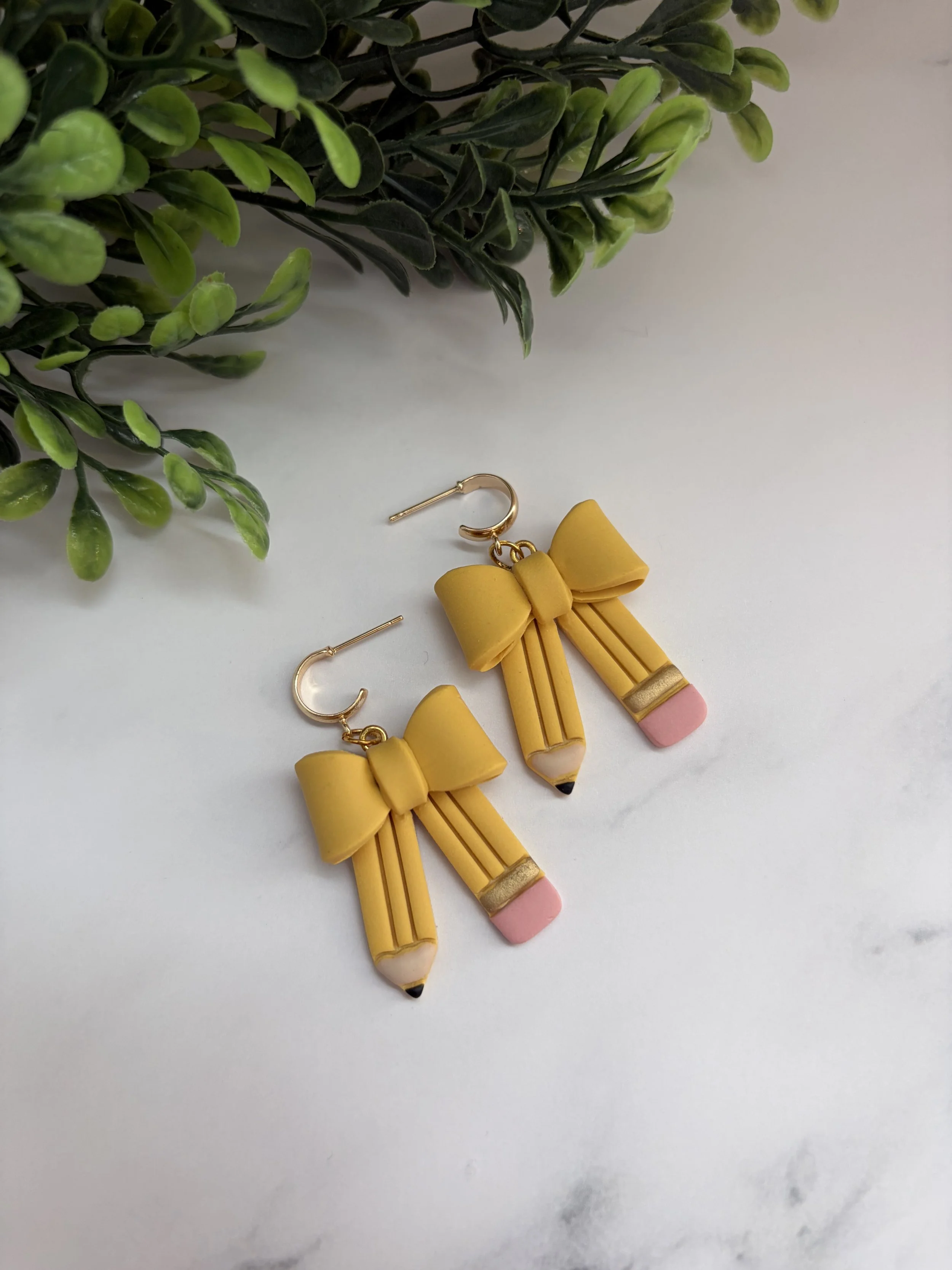 Charming Polymer Clay Pencil Bow Earrings