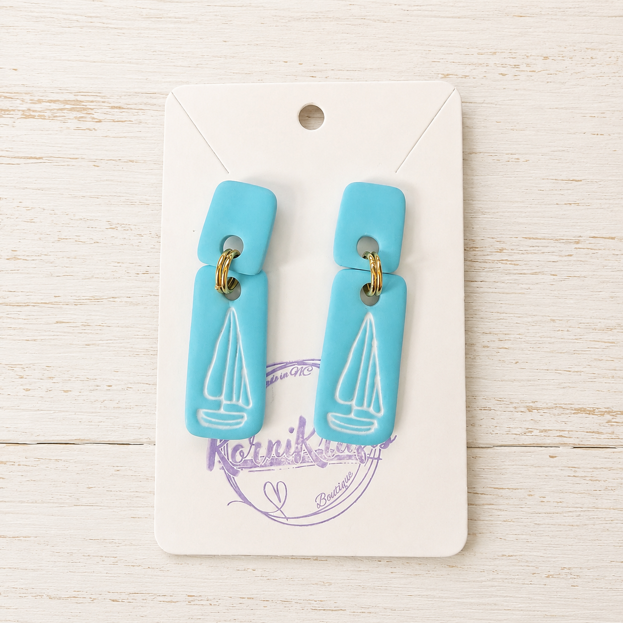 Ocean Blue Sailboat Imprint Earrings