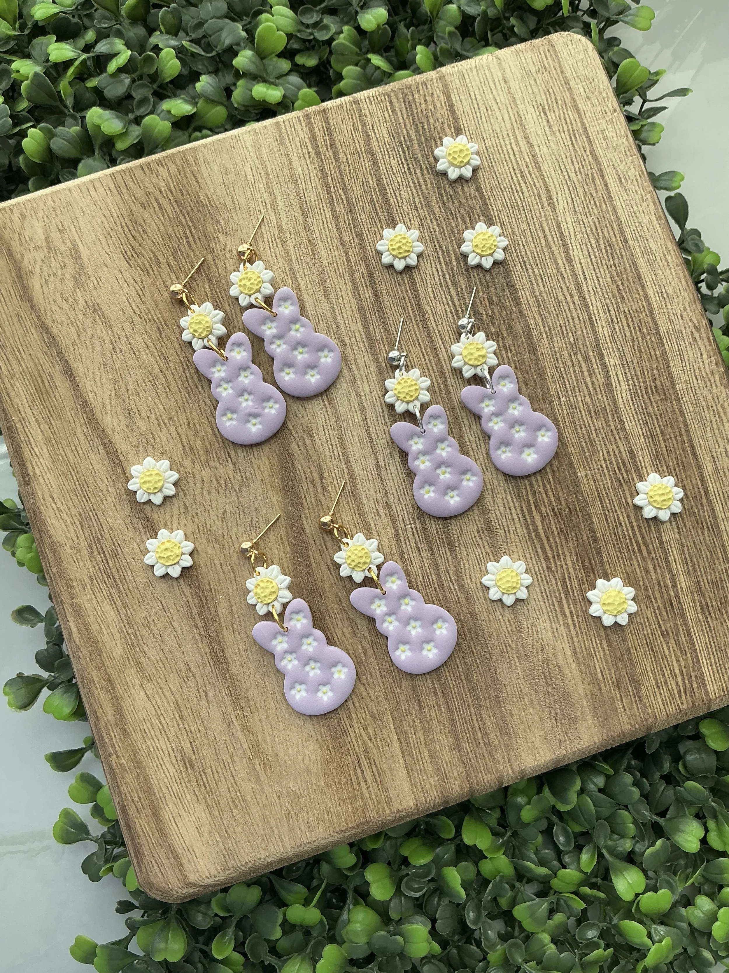 Purple Bunny Daisy Polymer Clay Earrings