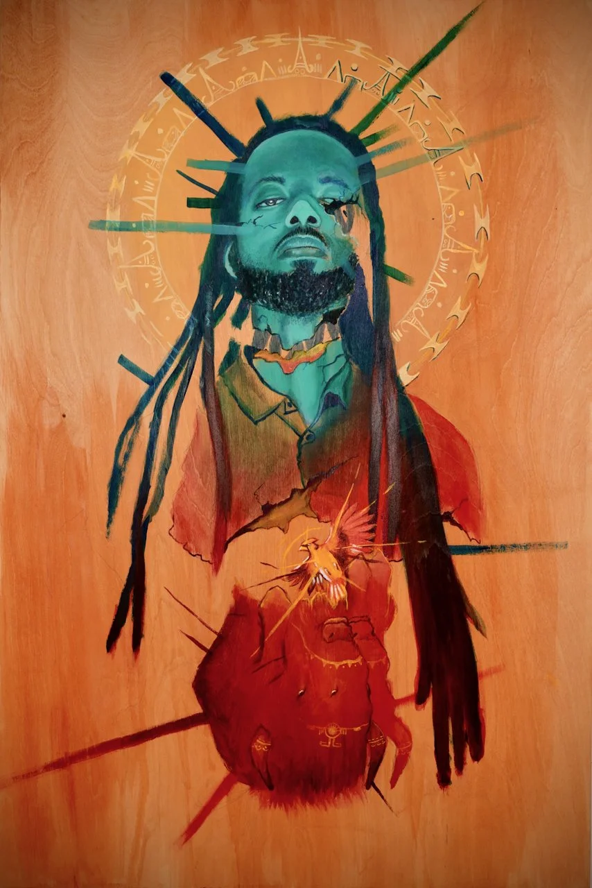 Metanoia,
Acrylic on birchwood,
36 x 24 inches,
2023