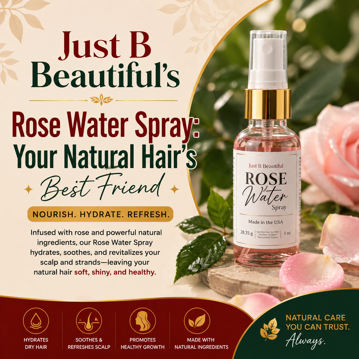 Just B Beautiful’s Rose Water Spray: Your Natural Hair’s Best Friend