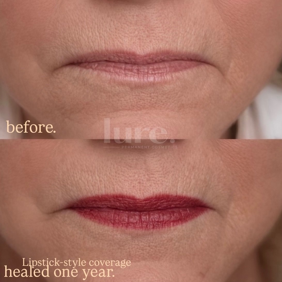 Not all Lip Blush is created equal.

This is full coverage / lipstick-style saturation (healed).
Opacity can range from sheer to bold &mdash; and it&rsquo;s chosen based on:
&bull; natural lip volume
&bull; shape
&bull; age &amp; texture
&bull; desir