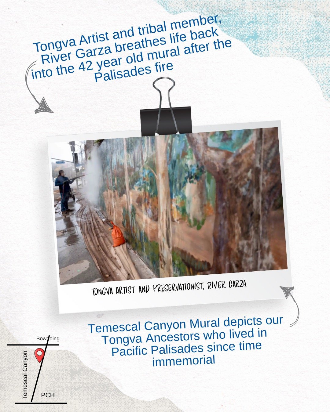 Restoration and preservation is an aspect of our Tongva Culture. Artist, River Garza, is helping Pacific Palisades heal. #tongvatimes #tongvatribe #gabrielino #tongvapeople #tongva #tongvaland #tongvatimes #tongvapeople #gabrieleno #gabrielino #tongv