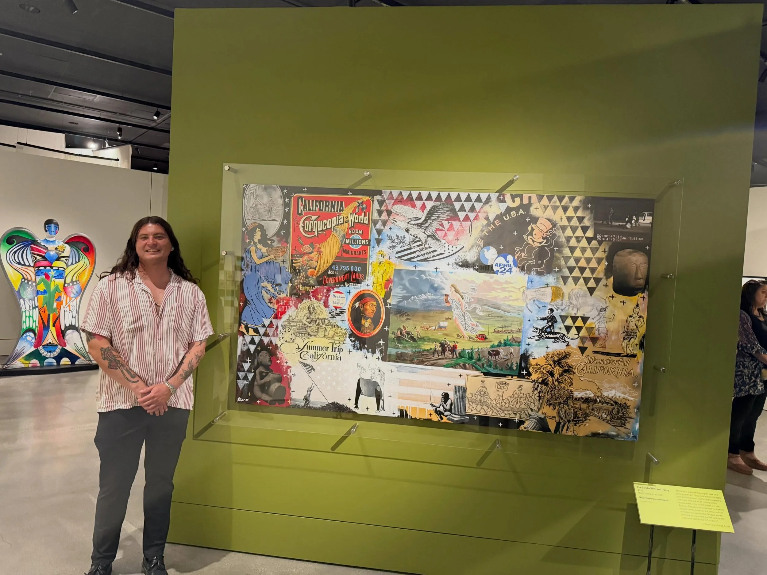 Exceptional exhibit opening featuring Tongva artist River Garza. &ldquo;The Land of Milk and Honey is my take on a history painting. This picture features imagery from archival posters, historical photographs, and iconic works of art all relating to 