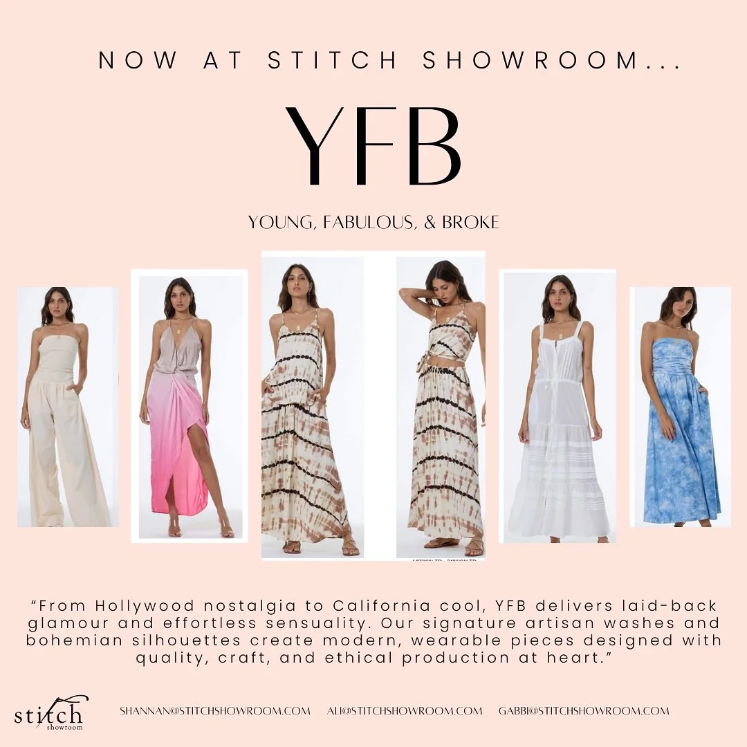 ✨ New at Stitch Showroom ✨
Introducing YFB (Young, Fabulous &amp; Broke) &ndash; where Hollywood nostalgia meets California cool. 🌴 From artisan washes to bohemian silhouettes, these dreamy pieces are made for laid-back glamour and effortless style.
