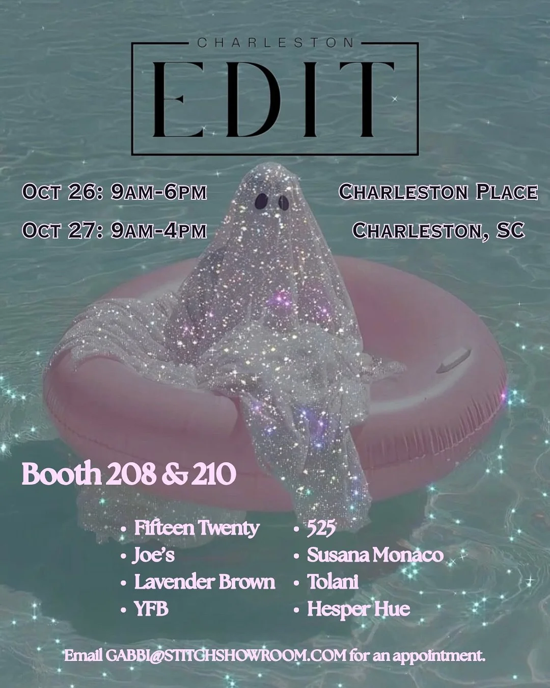 Charleston EDIT is calling 🖤
Find us at Booths 208 & 210 — see what’s new from our featured brands and get inspired.
📅 Oct 26–27 | Charleston Place
💌 gabbi@stitchshowroom.com