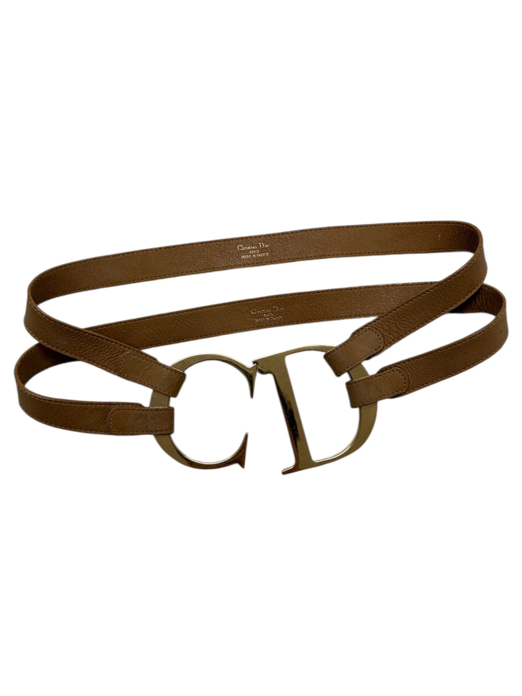 Christian Dior SS2000 Tan Leather Jumbo Logo Belt