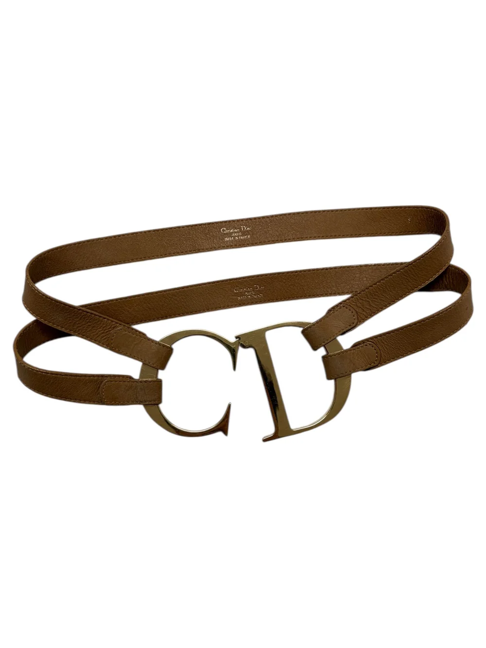 Christian Dior CDロゴ ブラウンレザーベルト CHRISTIAN DIOR CD logo CD buckle belt Brown GoldHardware | eLADY