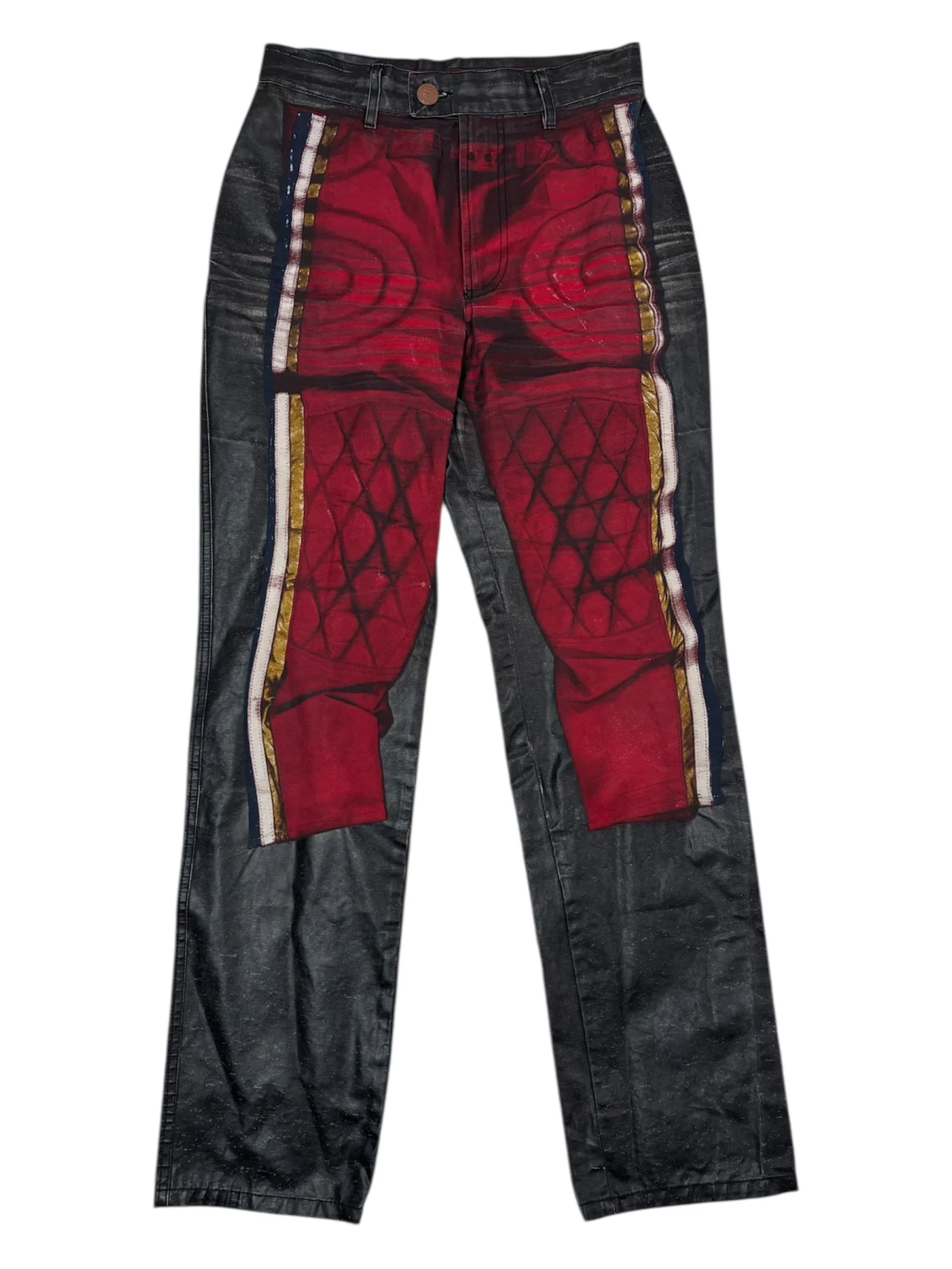 Jean Paul Gaultier AW99 Trompe L'Oeil Motorcycle Pants - Black & Red