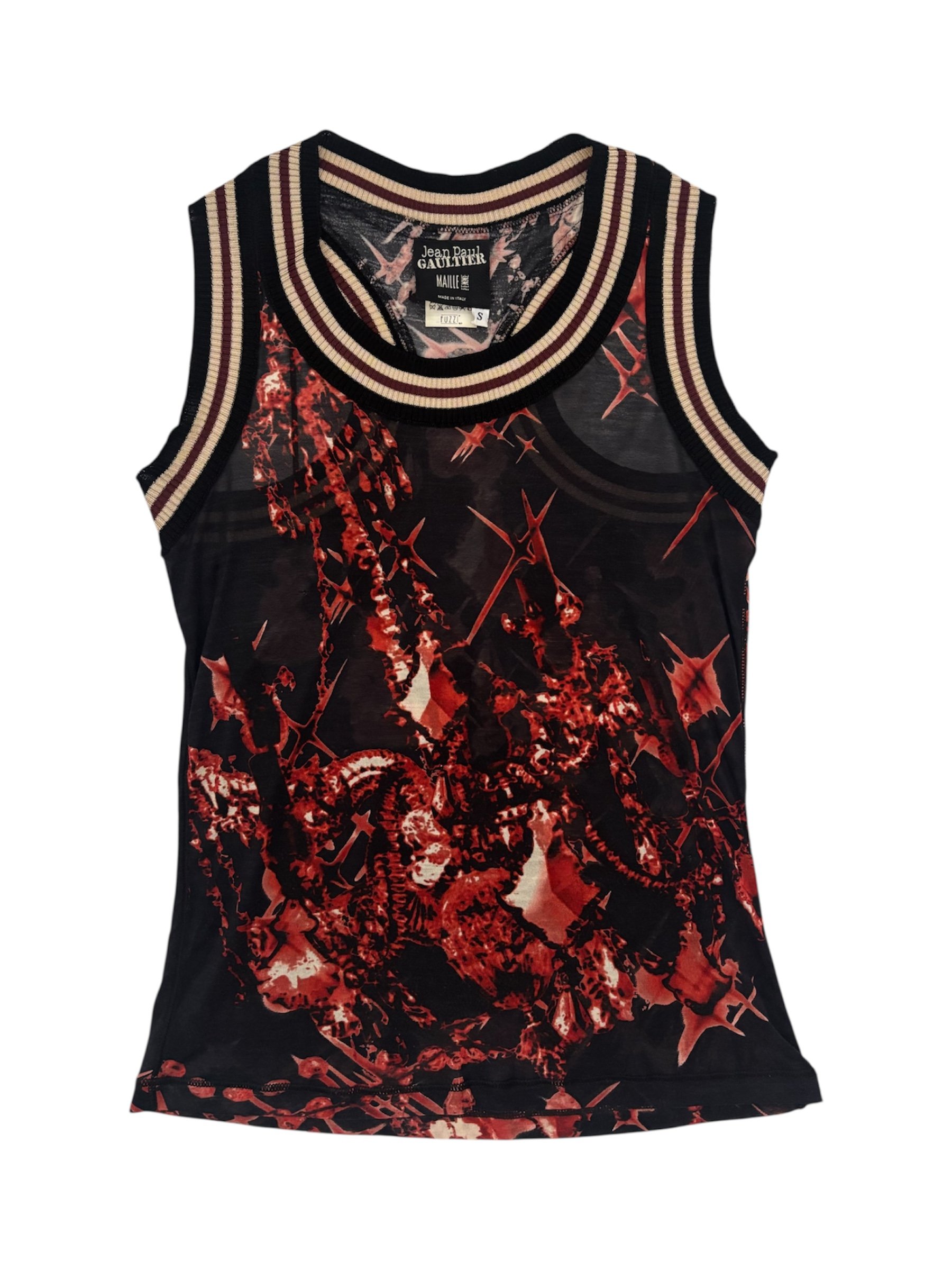 Jean Paul Gaultier Red Chandelier Silk Mesh Tank Top
