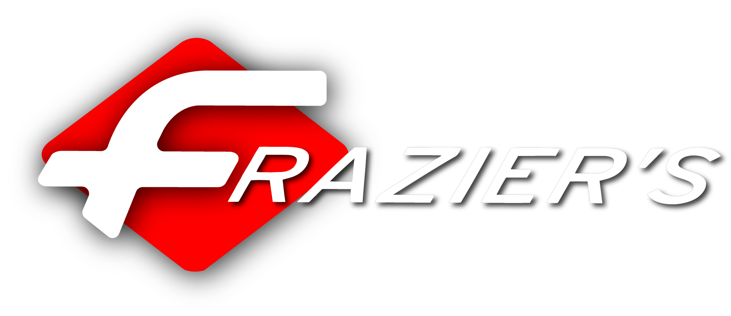 Logo for Krazer's featuring a white stylized plane over a red diamond shape with the word 'RAZIER'S' in white text to the right.