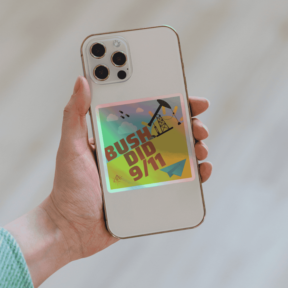 Bush Did 9/11 satire sticker with bold conspiracy parody design