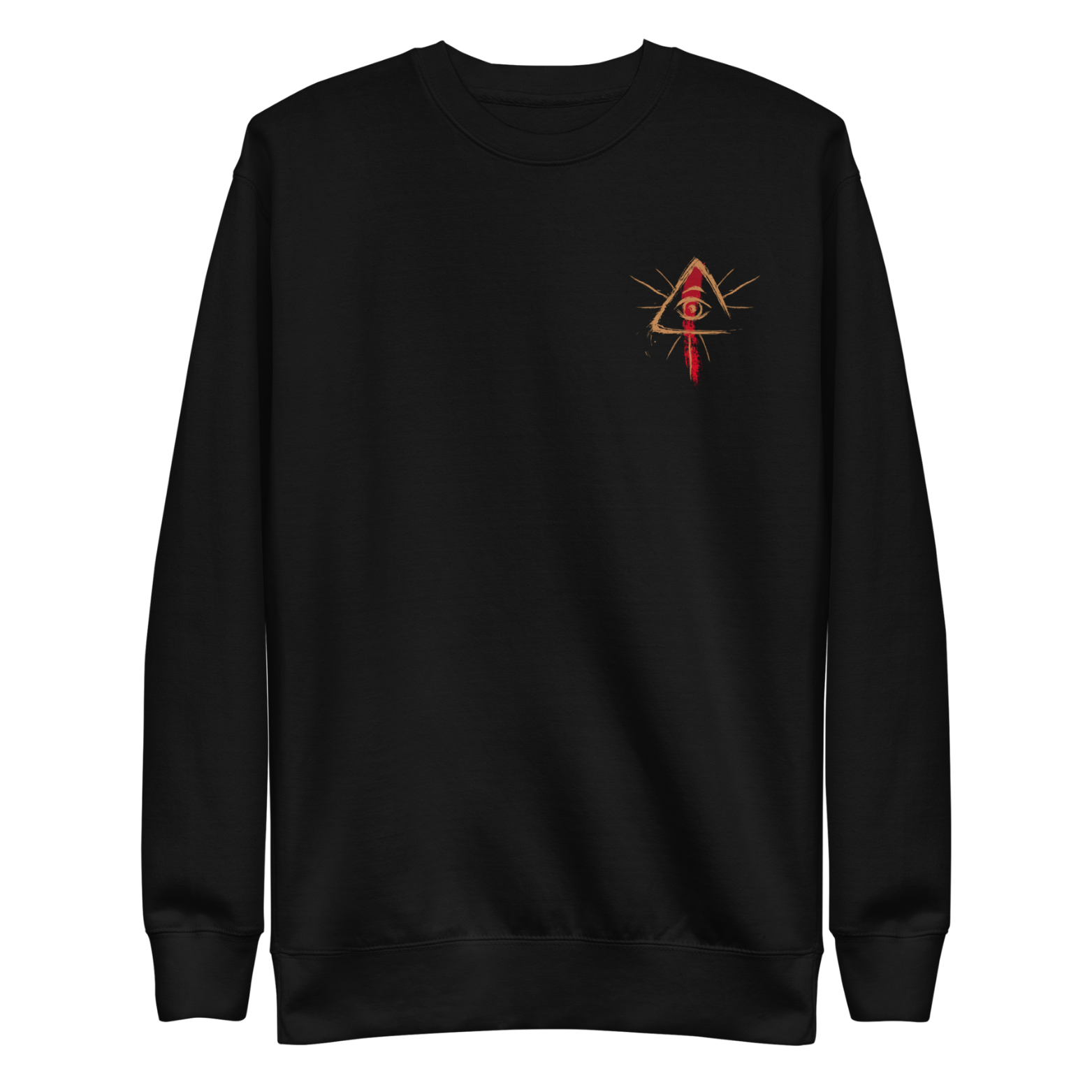 Black Wake Up upside-down flag crewneck with dripping blood stripe conspiracy satire.