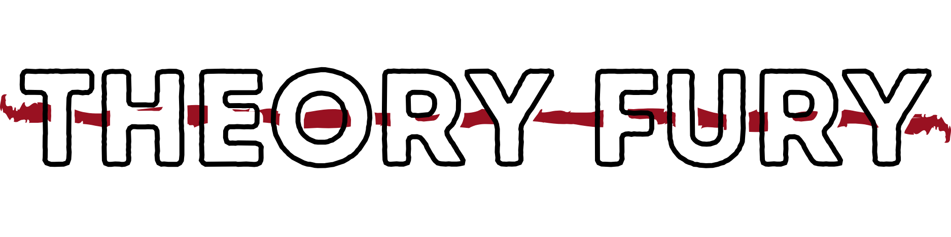 Stylized outlined text that says "THEORY FURY" with a red stripe running behind it.