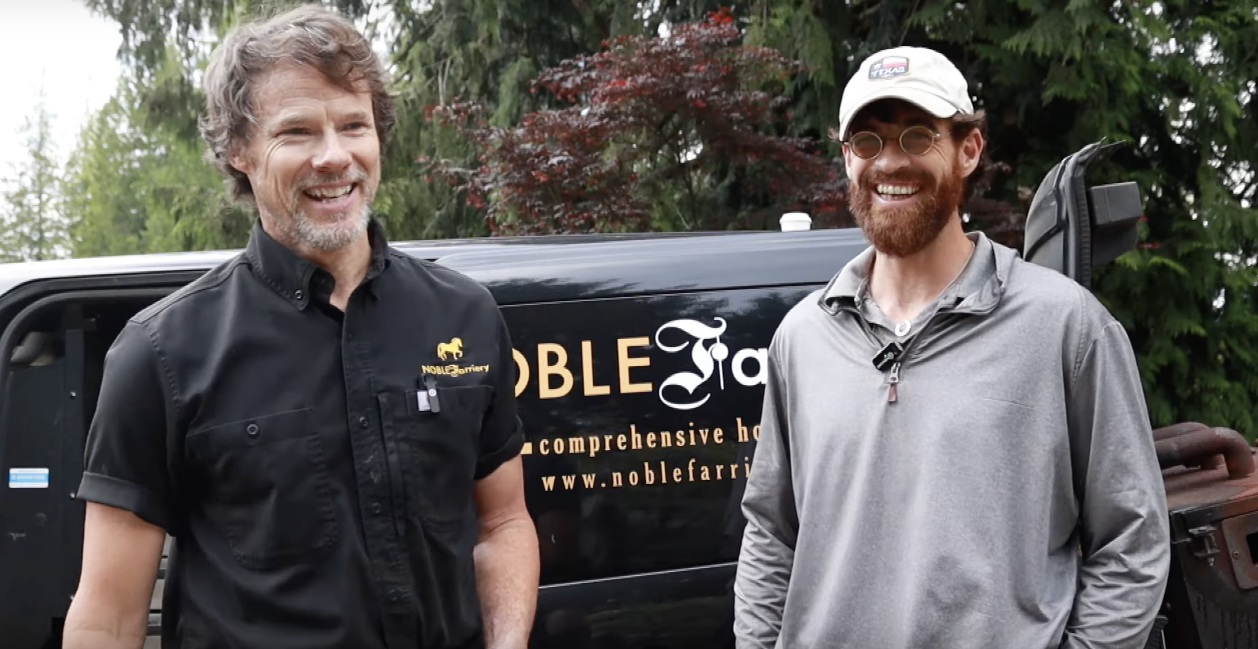 Farrier Seth Noble and Farrier Pecos Roberts in front of a Noble Farriery van