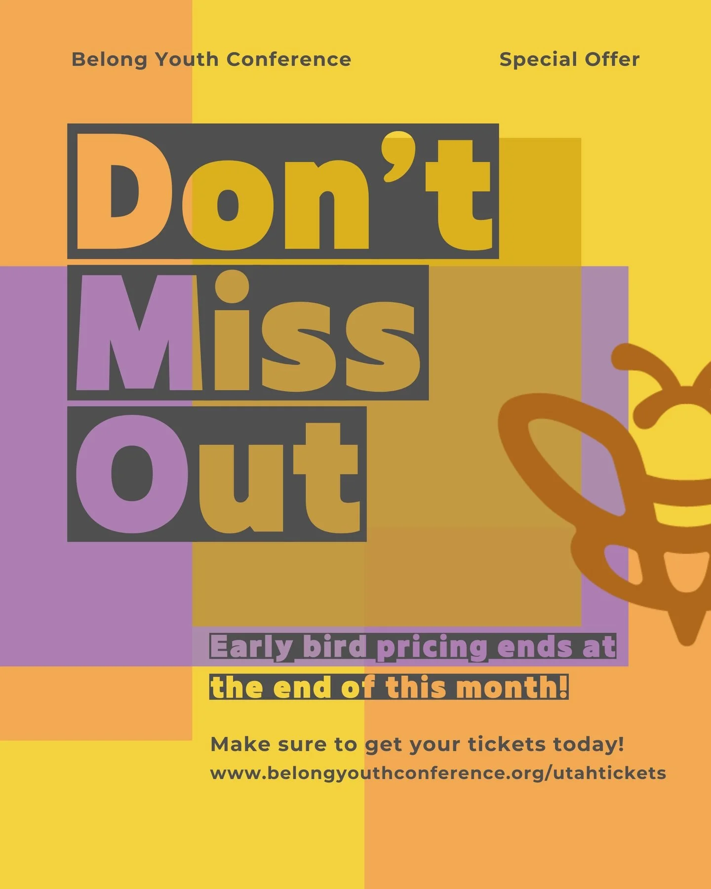 Tomorrow is the last day for early bird pricing! If you&rsquo;re thinking of coming now is the time to sign up! Can&rsquo;t wait to see you in June! 🐝🌈💜 #belongyouthconference