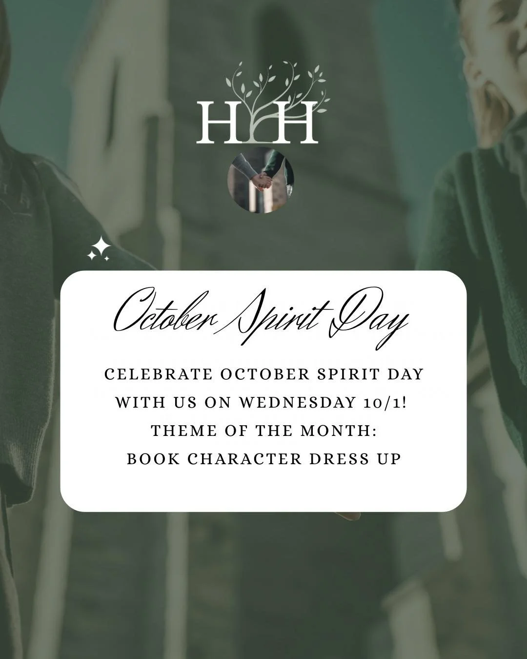 📚✨ Spirit Day: Book Character Day! ✨📚

This Wednesday (10/1), step into the story and dress as your favorite book character! Whether you&rsquo;re a detective, pioneer, hero, or villain &mdash; bring your character to life and show your spirit! 🔍🤠