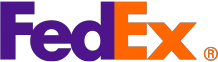 FedEx logo with purple and orange text on a white background