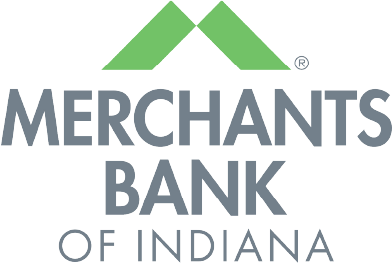 Logo of Merchants Bank of Indiana with a green triangular design above the bank's name.