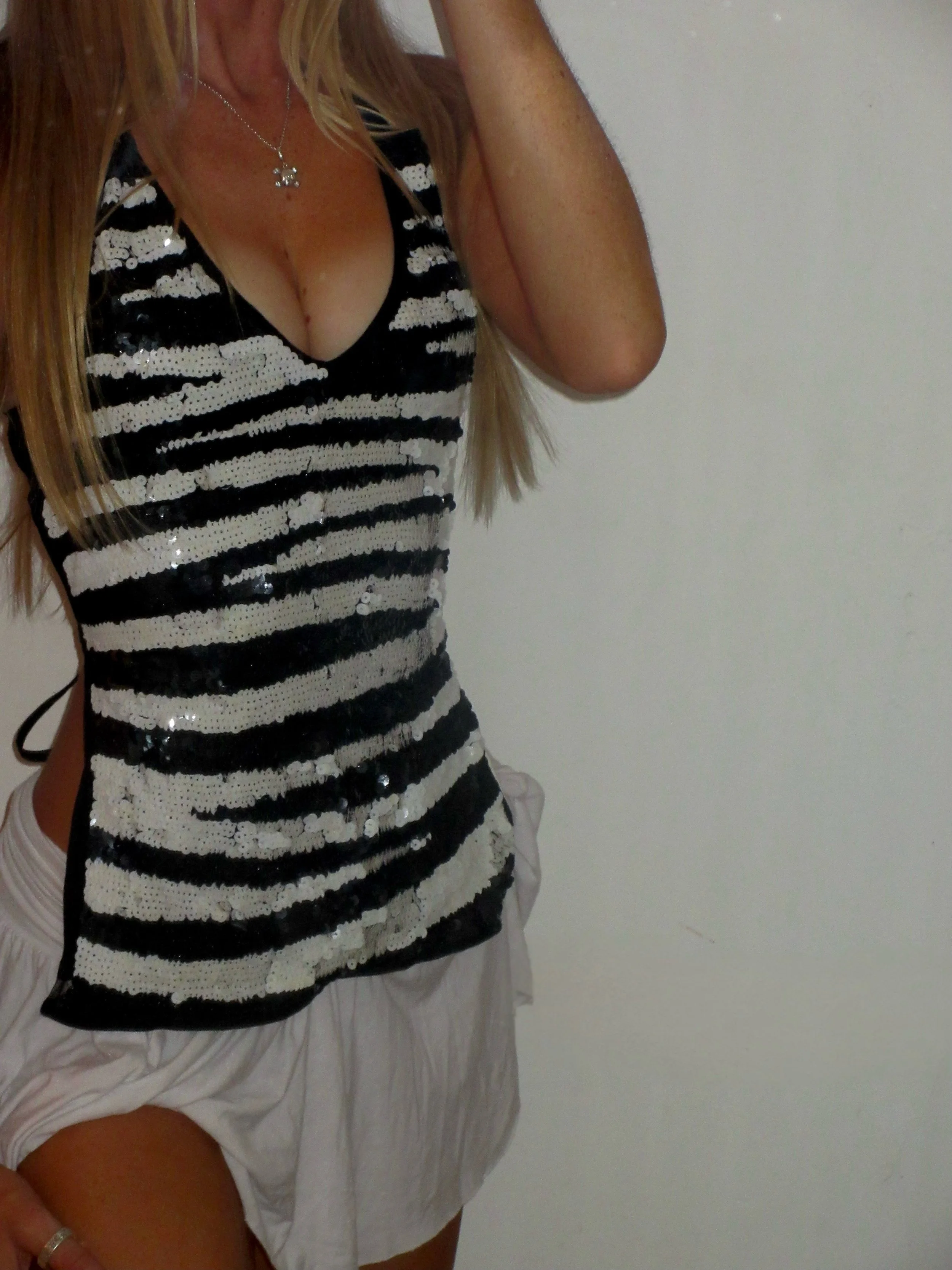 René Dehry Zebra Sequin Backless Top
