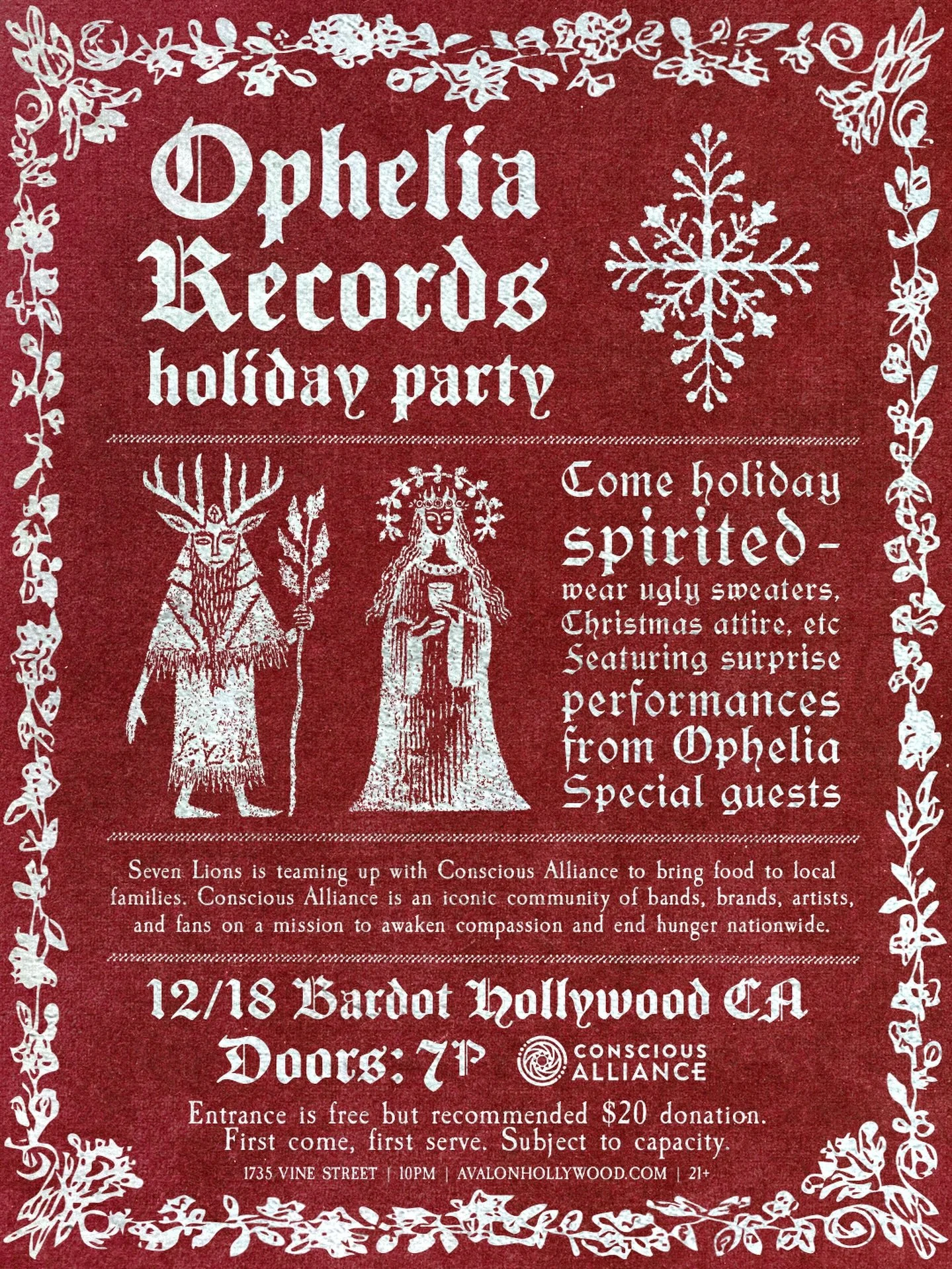 We&rsquo;re throwing an Ophelia holiday party and we&rsquo;re bringing the full winter spirit to @bardothollywood on December 18. Expect surprise sets from Ophelia artists, cozy holiday chaos, and plenty of moments we definitely can&rsquo;t announce 