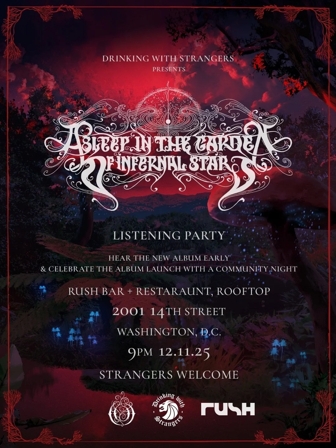 Drinking With Strangers is back with two album listening events on 12/11✨Before Seven Lions&rsquo; new album Asleep in the Garden of Infernal Stars arrives on 12/12, join us in Denver at Larimer Lounge or in Washington DC at Rush Bar for an early lis