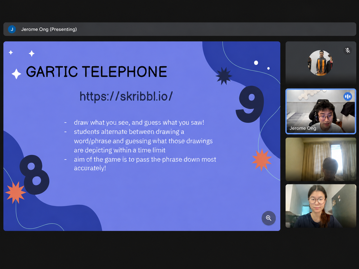 A Project Reperio lesson on Zoom, with a shared activity screen and student video tiles.