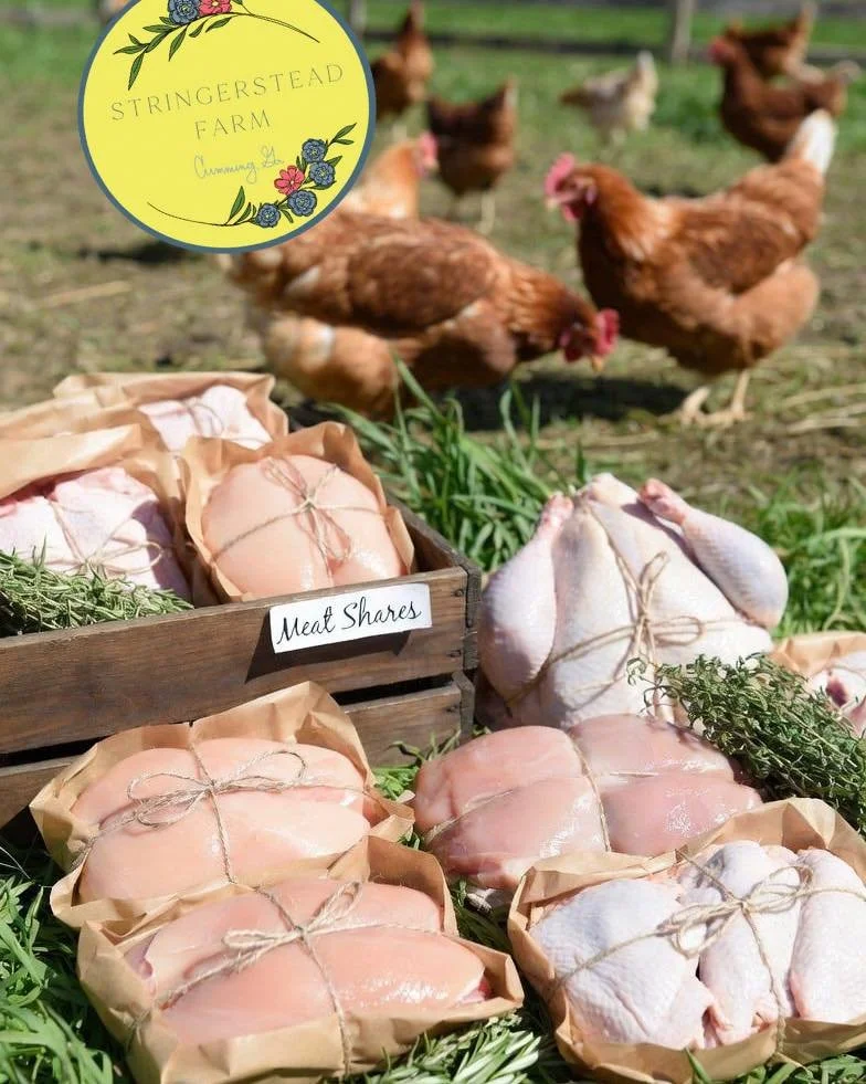 🍗 FILL YOUR FREEZER with the BEST chicken you&rsquo;ll ever taste! 🍗
We raise the birds right here on our farm &mdash; pasture-raised, organic, and 100% soy-free from day one.
We handle the harvest with care, then hand you the premium cuts so you c