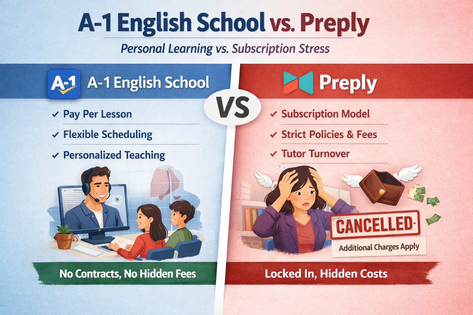 A-1 English School vs. Preply: Which English Learning Model Is Better?