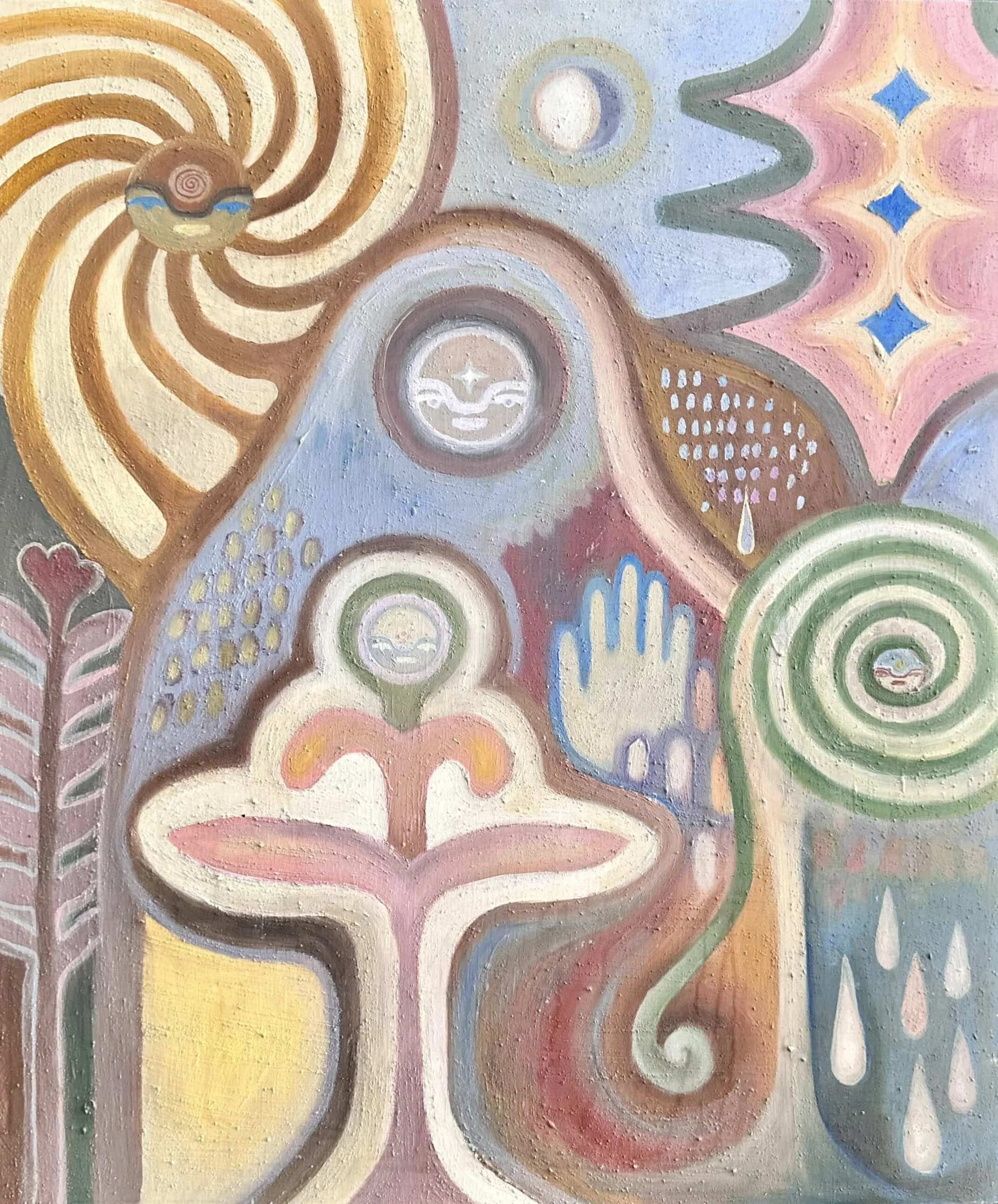 Little New One, 2025. Oil, natural pigment and sand on wood. 50 x 60cm