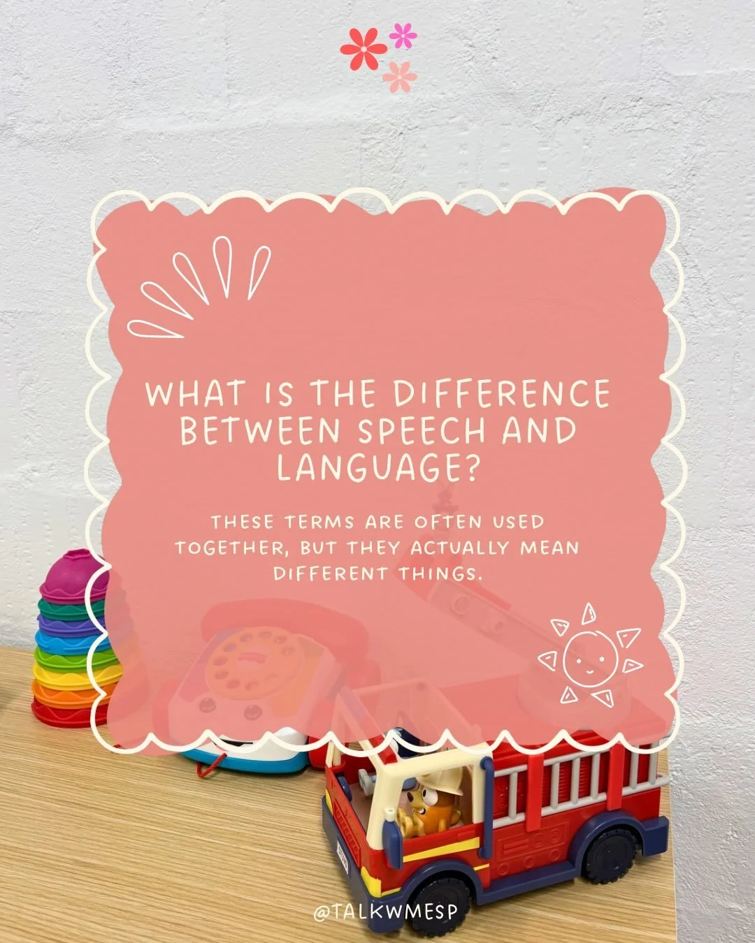 ✨ Speech vs Language✨

What&rsquo;s the difference?

These terms are often used together, but they actually mean different things.

🗣 Speech is how sounds are made &ndash; using the lips, tongue, mouth, teeth and voice.
🧠 Language is how we underst