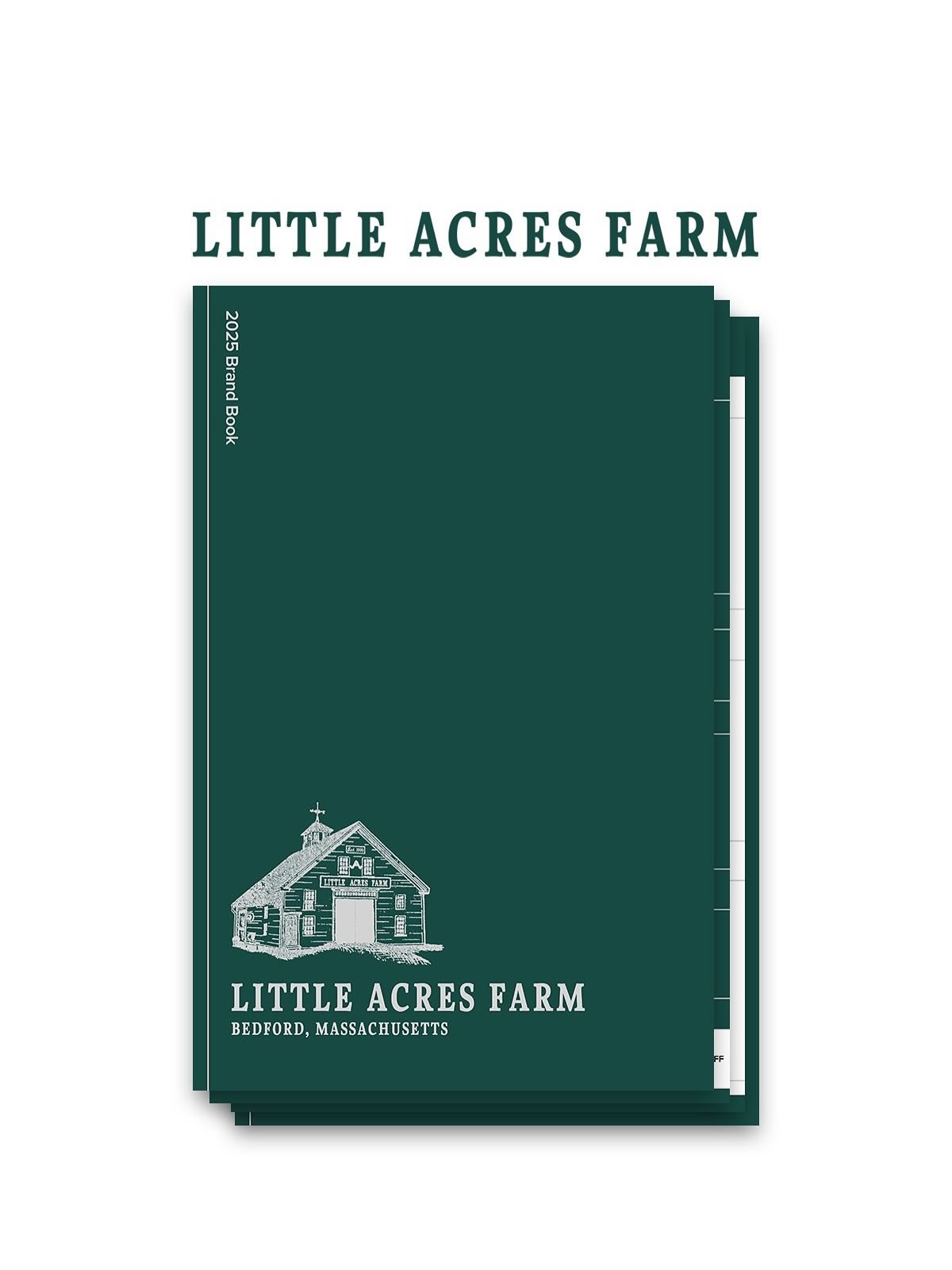A couple pieces of physical stationary ➡️ an illustration-forward brand book with the goal of producing merchandise for the friends, employees, and fans of Little Acres Farm. This project has over 20 pieces of merchandise and an internal print on dem