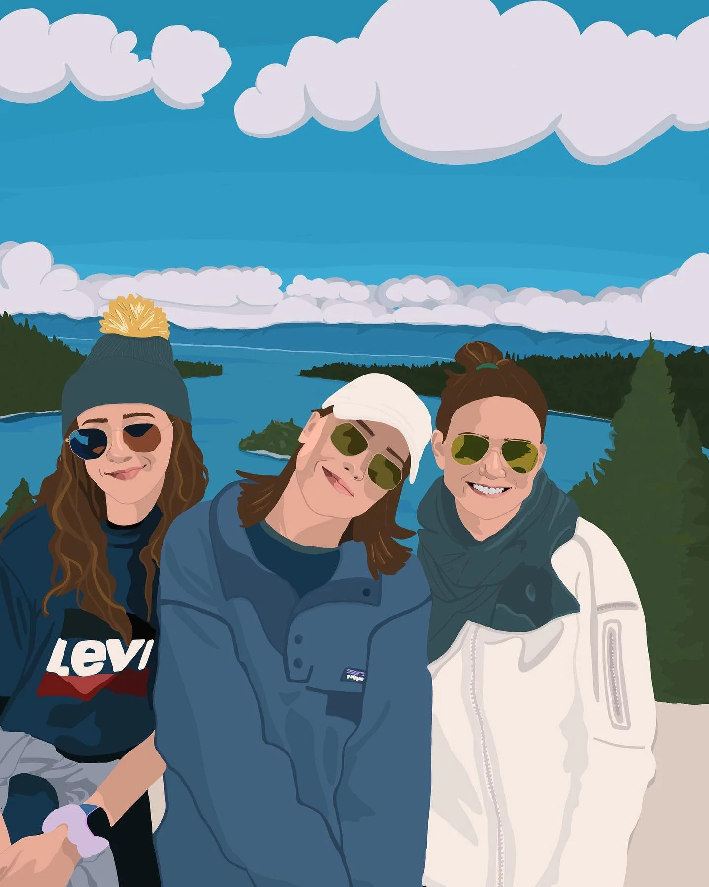 Woo! The quarantine squad&rsquo;s first time in Tahoe :) happy to finally finish this one to celebrate the end of finals🎉

Drawn in Procreate
