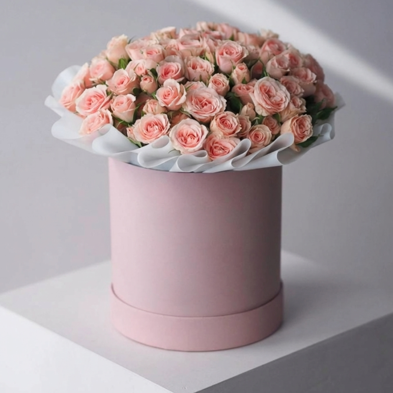Mini Spray Roses Arrangement In Hat Box
