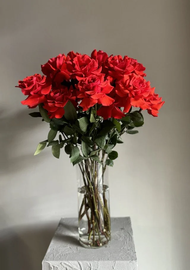 2 Dozen Solid Color French Style Roses In Vase